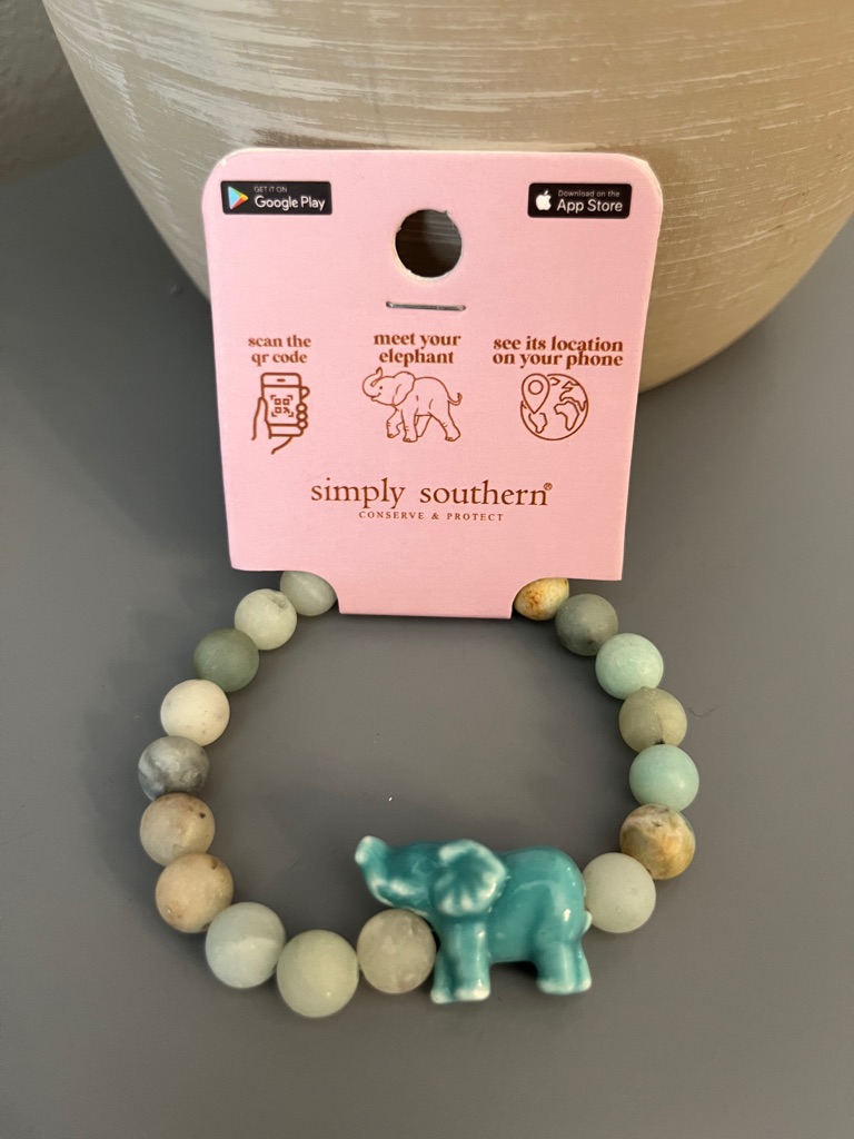 Simply Southern Teal Elephant Multicolor Bead Bracelet W/Tracker